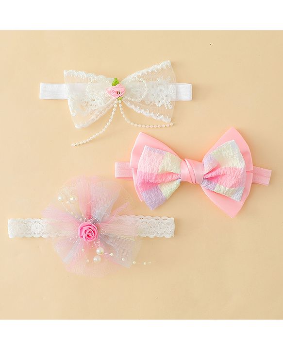 Babyhug Headbands With Bow & Floral Applique - Multicolor