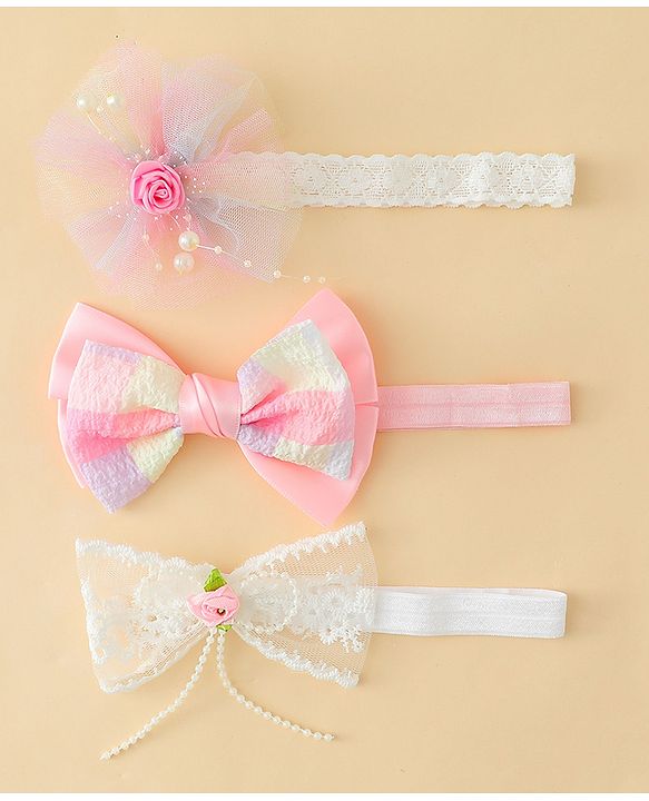 Babyhug Headbands With Bow & Floral Applique - Multicolor