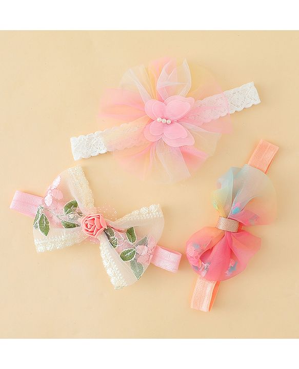 Babyhug Headbands with Bow Applique Pack of 3  - Multicolor