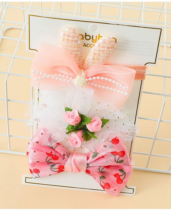 Babyhug Headbands with Bow & Floral Applique Pack of 3 - Pink White & Orange