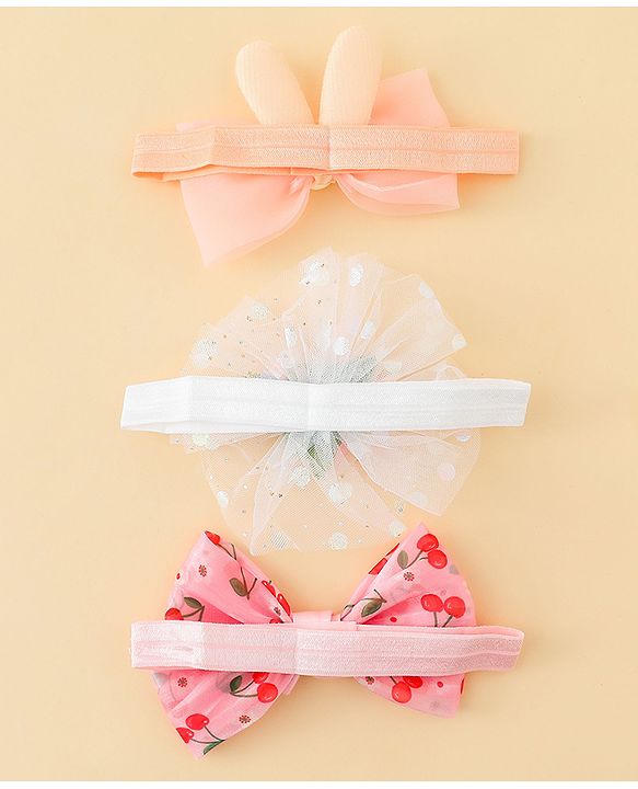 Babyhug Headbands with Bow & Floral Applique Pack of 3 - Pink White & Orange