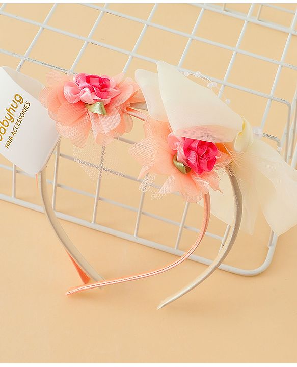 Babyhug Hair Bands with Bow & Floral Applique  Pack of 2 - White & Orange