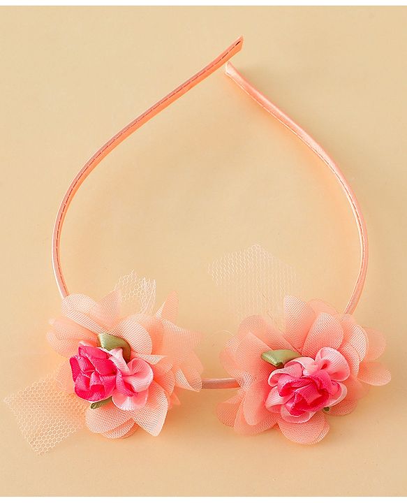 Babyhug Hair Bands with Bow & Floral Applique  Pack of 2 - White & Orange