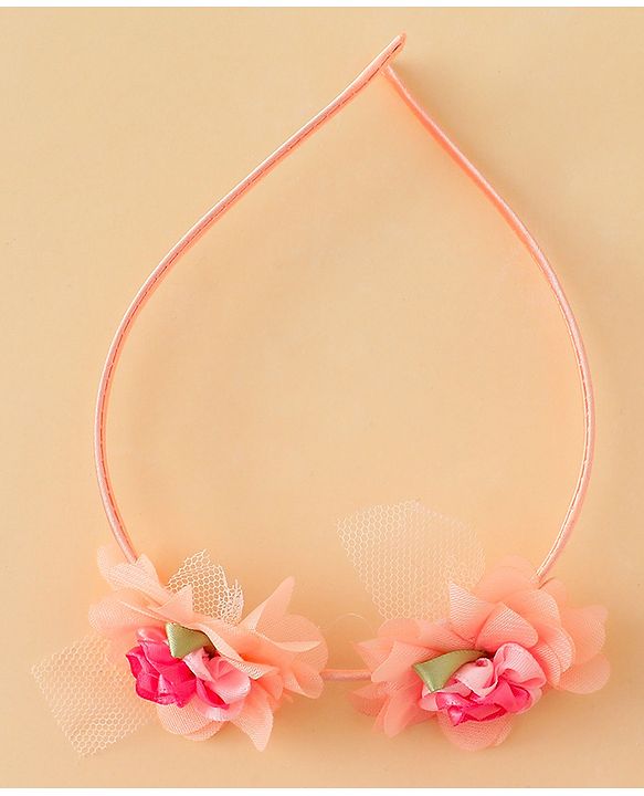 Babyhug Hair Bands with Bow & Floral Applique  Pack of 2 - White & Orange