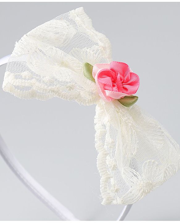 Babyhug Hair Bands withb Bow & Butterfly Applique Pack of 2 - white & Pink