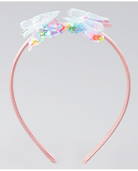 Babyhug Hair Bands withb Bow & Butterfly Applique Pack of 2 - white & Pink