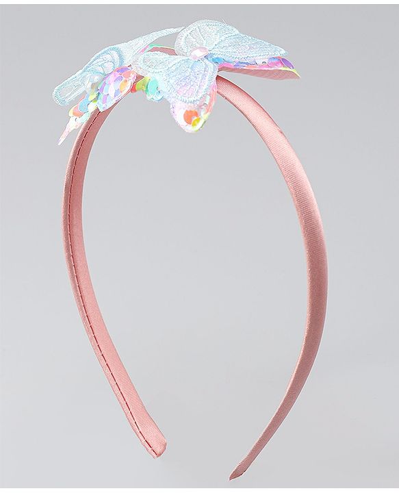 Babyhug Hair Bands withb Bow & Butterfly Applique Pack of 2 - white & Pink