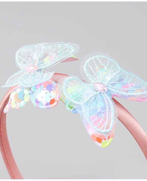Babyhug Hair Bands withb Bow & Butterfly Applique Pack of 2 - white & Pink