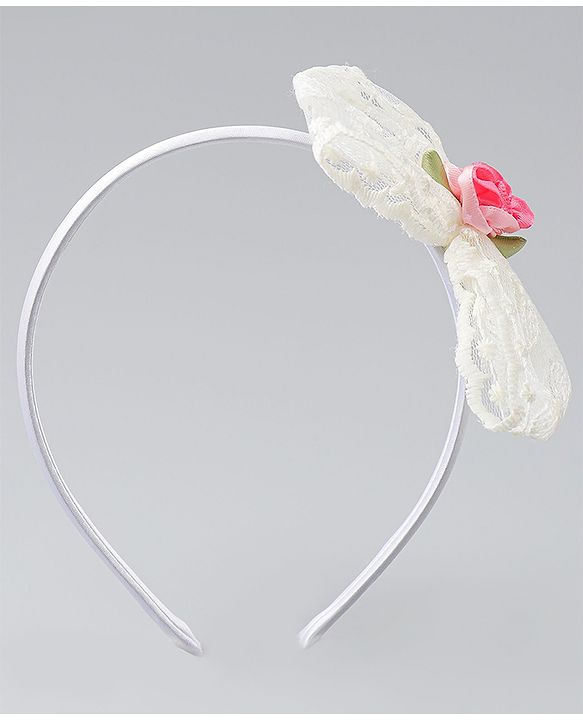Babyhug Hair Bands withb Bow & Butterfly Applique Pack of 2 - white & Pink