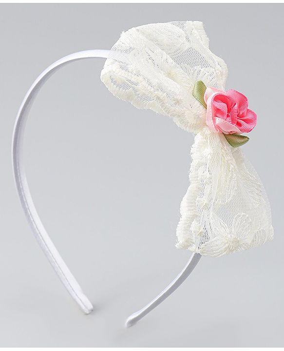 Babyhug Hair Bands withb Bow & Butterfly Applique Pack of 2 - white & Pink