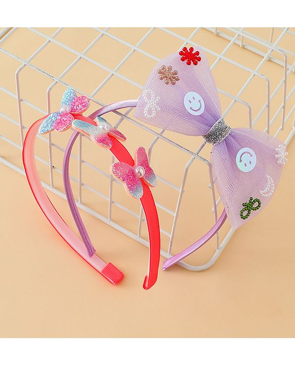 Babyhug Hair Bands with Bow & Butterfly Applique Pack of 2 - Purple & Red