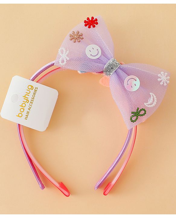 Babyhug Hair Bands with Bow & Butterfly Applique Pack of 2 - Purple & Red