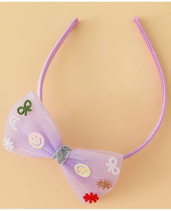 Babyhug Hair Bands with Bow & Butterfly Applique Pack of 2 - Purple & Red