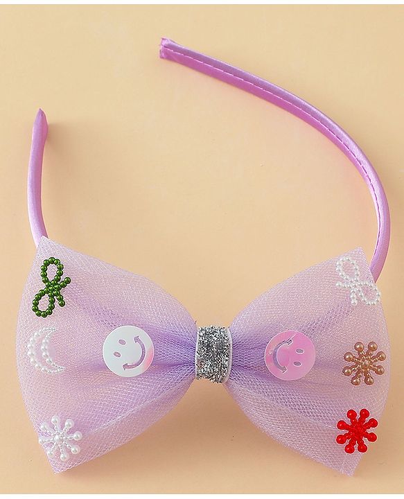 Babyhug Hair Bands with Bow & Butterfly Applique Pack of 2 - Purple & Red