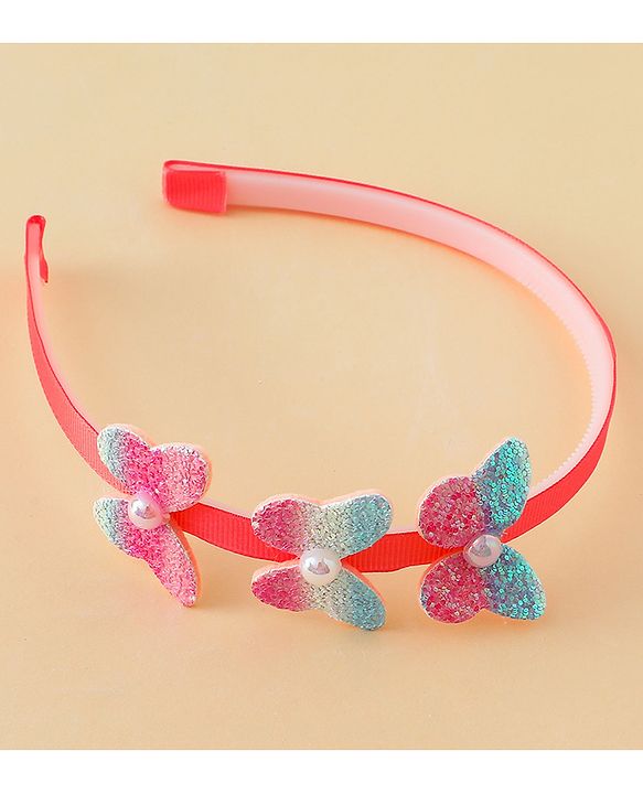Babyhug Hair Bands with Bow & Butterfly Applique Pack of 2 - Purple & Red