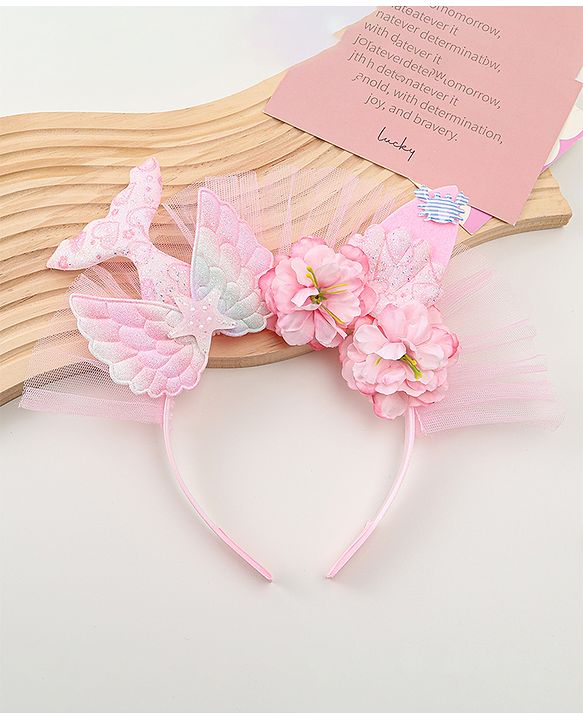 Babyhug Hair Bands With Floral & Marine Collection Applique - Pink