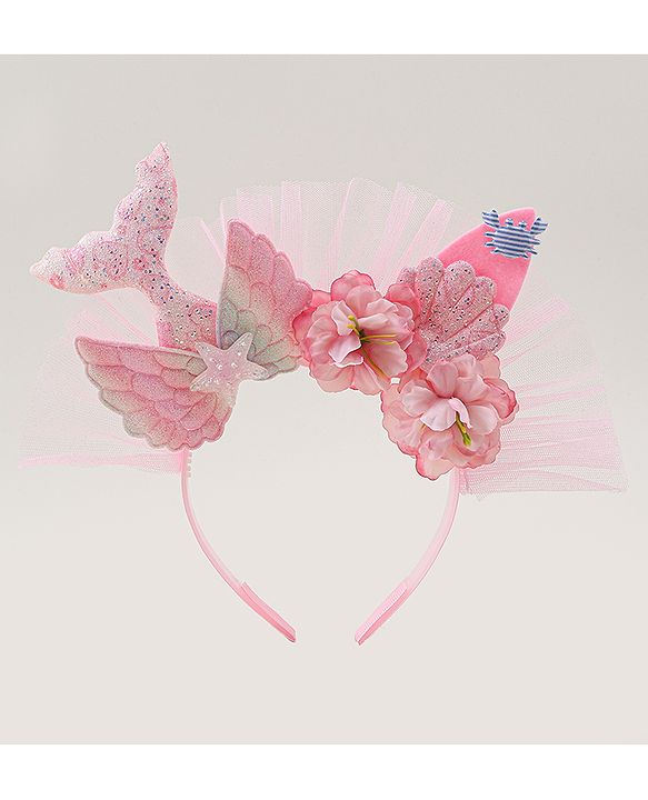 Babyhug Hair Bands With Floral & Marine Collection Applique - Pink