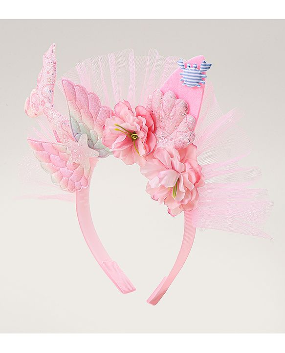 Babyhug Hair Bands With Floral & Marine Collection Applique - Pink