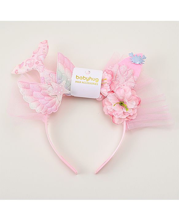 Babyhug Hair Bands With Floral & Marine Collection Applique - Pink