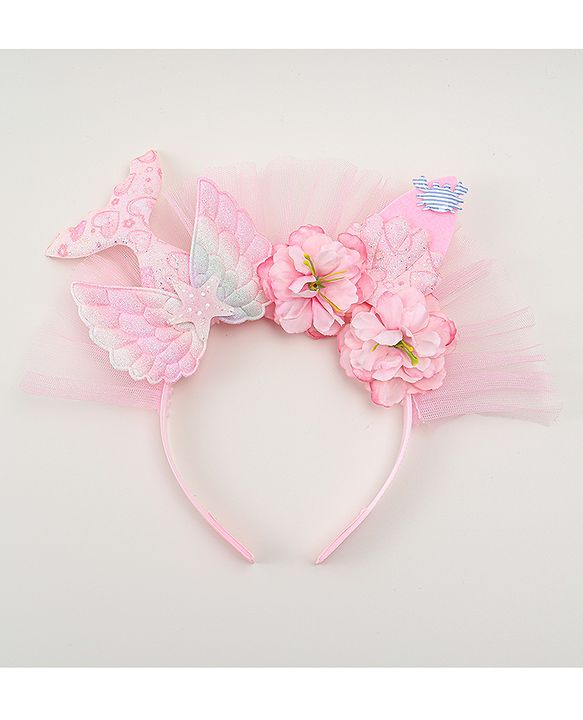 Babyhug Hair Bands With Floral & Marine Collection Applique - Pink