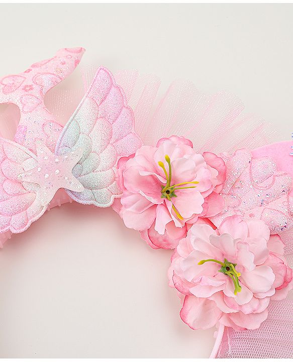 Babyhug Hair Bands With Floral & Marine Collection Applique - Pink