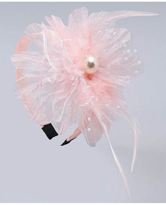 Babyhug Hair Bands With Floral & Pearl Applique - Peach