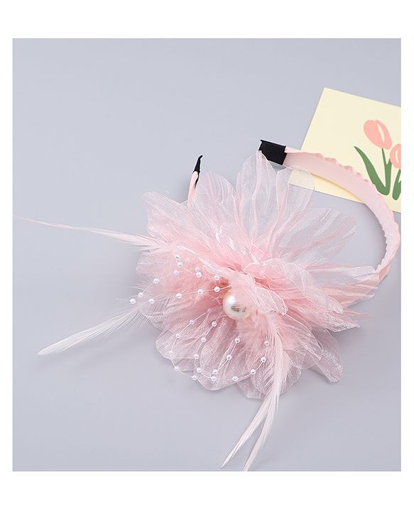 Babyhug Hair Bands With Floral & Pearl Applique - Peach