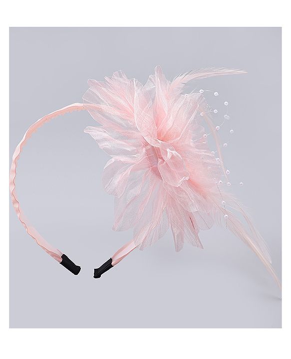 Babyhug Hair Bands With Floral & Pearl Applique - Peach