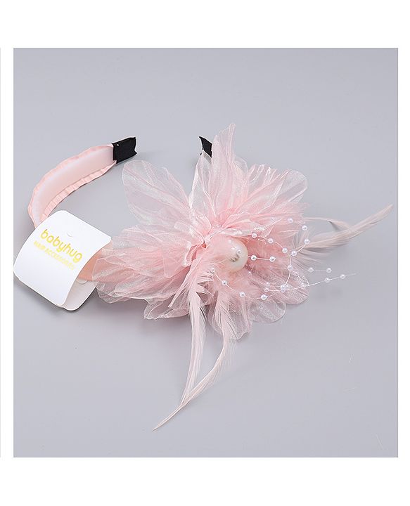 Babyhug Hair Bands With Floral & Pearl Applique - Peach