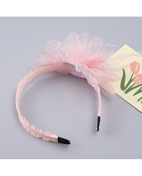 Babyhug Hair Bands With Floral & Pearl Applique - Peach