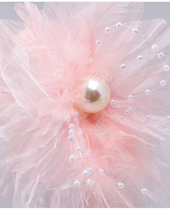 Babyhug Hair Bands With Floral & Pearl Applique - Peach