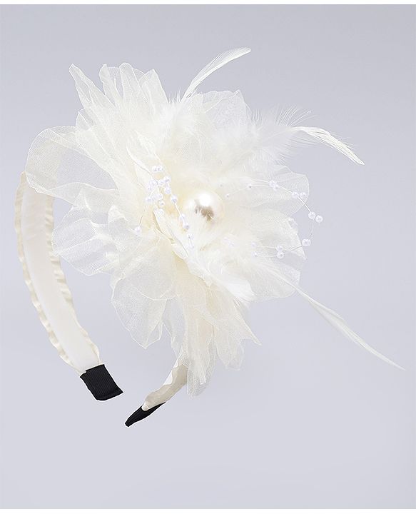Babyhug Hair Bands With Floral & Pearl Applique - Peach