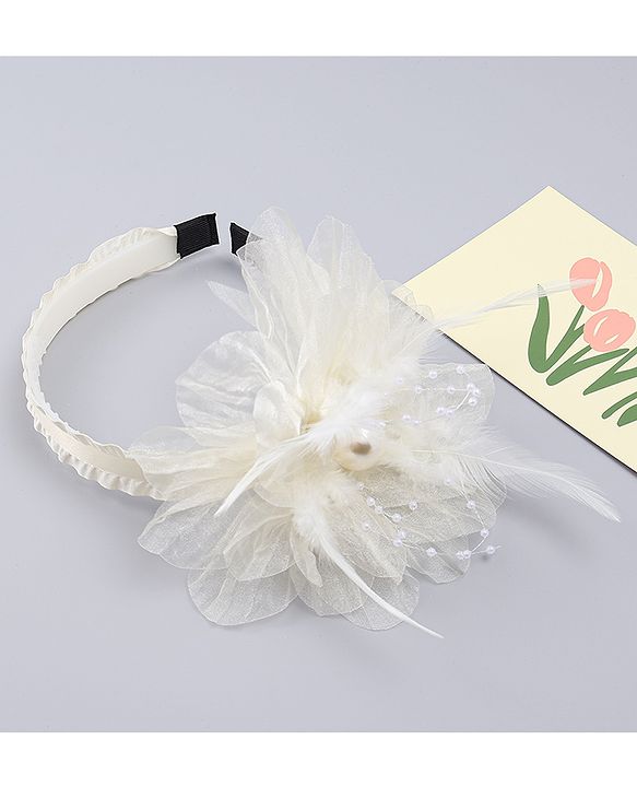Babyhug Hair Bands With Floral & Pearl Applique - Peach