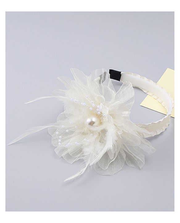 Babyhug Hair Bands With Floral & Pearl Applique - Peach