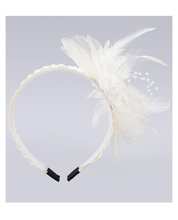 Babyhug Hair Bands With Floral & Pearl Applique - Peach