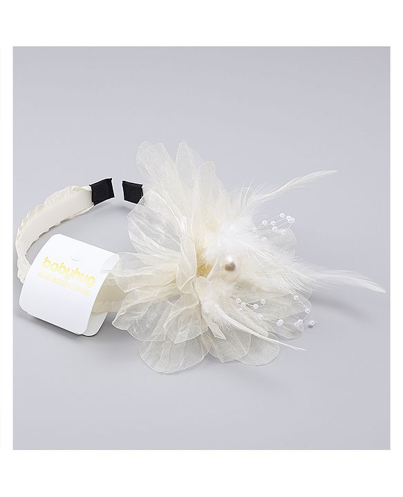 Babyhug Hair Bands With Floral & Pearl Applique - Peach