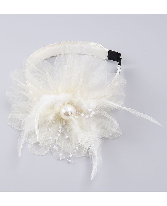 Babyhug Hair Bands With Floral & Pearl Applique - Peach