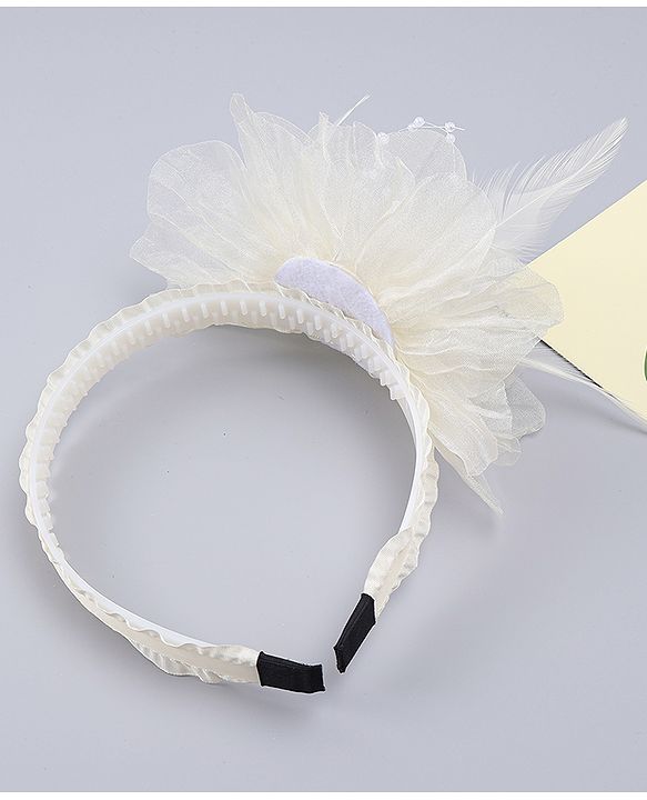 Babyhug Hair Bands With Floral & Pearl Applique - Peach