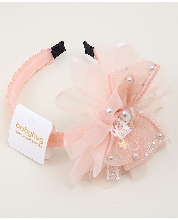 Babyhug Floral & Hearts Applique Hair Band - Pink