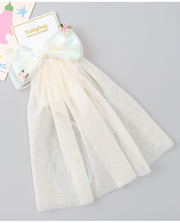 Babyhug  Hair Clip with Bow Applique- Off White