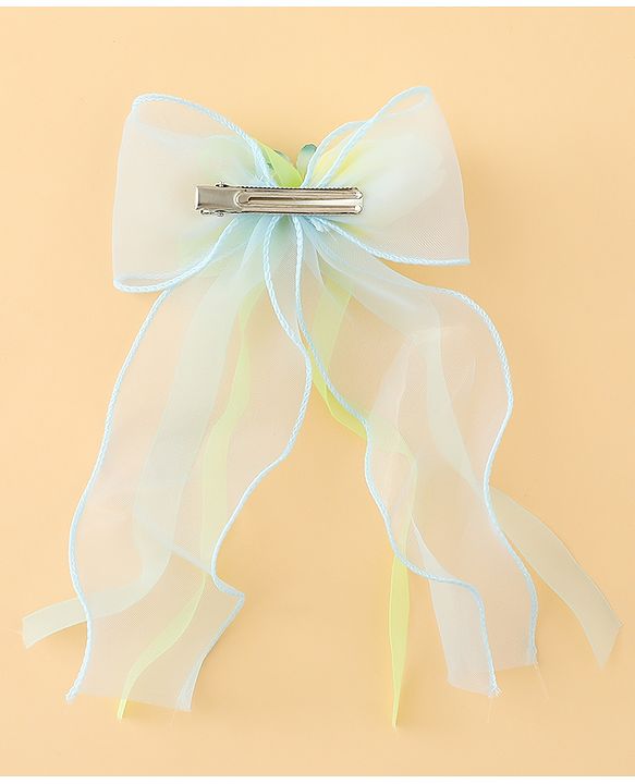 Pine Kids Bow & Butterfly Clip With Floral Applique  - Blue