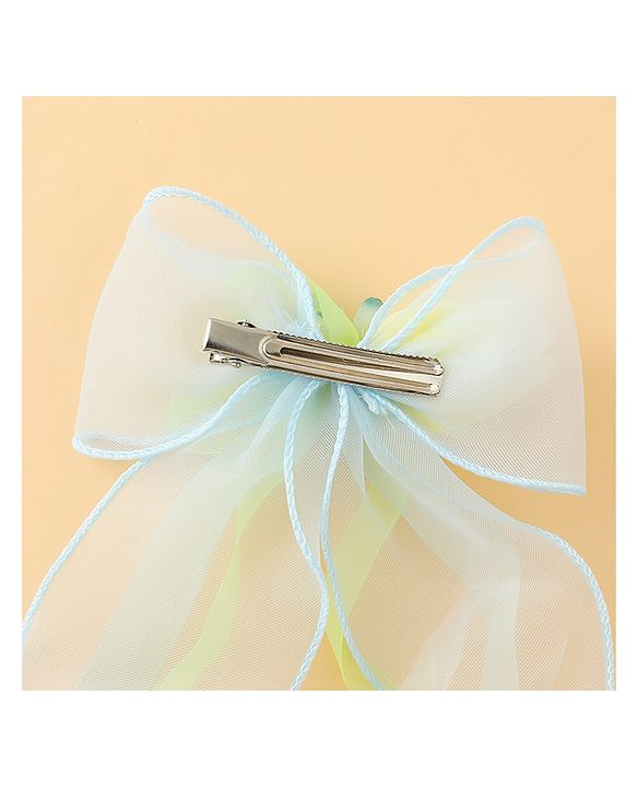 Pine Kids Bow & Butterfly Clip With Floral Applique  - Blue