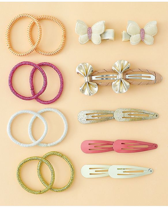 Babyhug Hair Accessories Combo Sets  Rubber Bands & Snap Clips Pair of  9 -  Multicolor