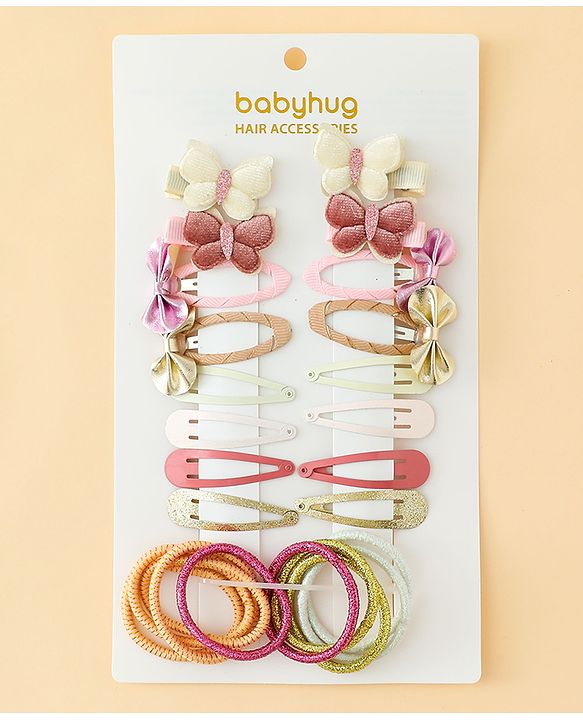 Babyhug Hair Accessories Combo Sets  Rubber Bands & Snap Clips Pair of  9 -  Multicolor