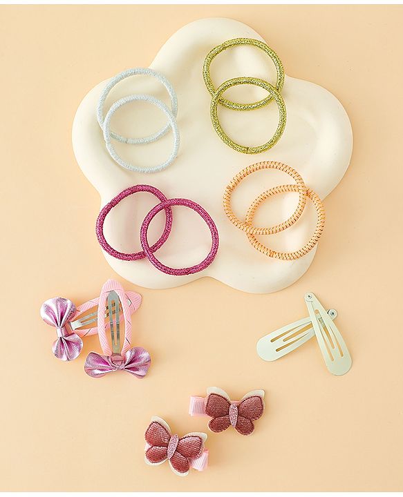 Babyhug Hair Accessories Combo Sets  Rubber Bands & Snap Clips Pair of  9 -  Multicolor