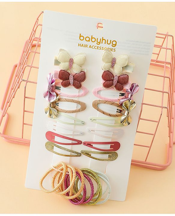 Babyhug Hair Accessories Combo Sets  Rubber Bands & Snap Clips Pair of  9 -  Multicolor