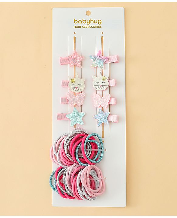 Babyhug Combo set Hair Clips & Rubber Bands with Applique  - Multicolor