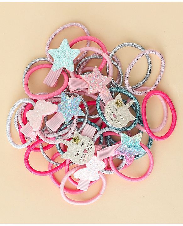 Babyhug Combo set Hair Clips & Rubber Bands with Applique  - Multicolor