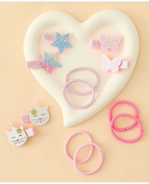 Babyhug Combo set Hair Clips & Rubber Bands with Applique  - Multicolor