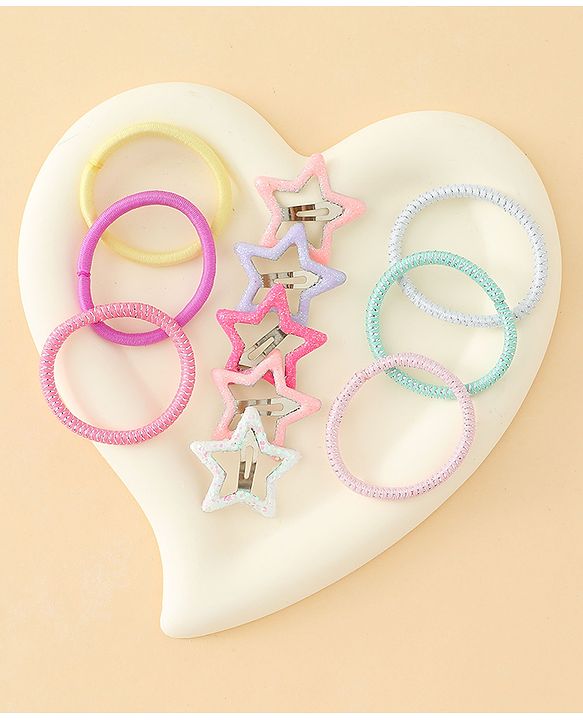 Babyhug Hair Accessories Combo Sets  Rubber Bands & Snap Clips Pair of  3 -  Multicolor